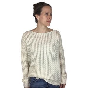 VINCE Mini Cable Knit Sweater Wool Blend Cream